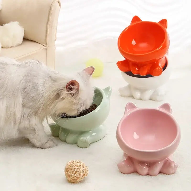 Ergonomic Ceramic Cat Bowl with Tilted Design for Optimal Comfort-Ergonomic Cat Bowl-1-Colydia