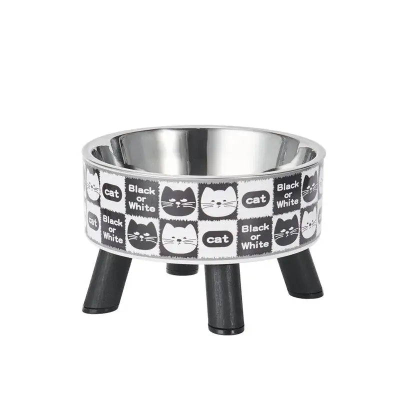 Modern Elevated Cat Bowl with Stainless Steel, Non-Slip Design-Elevated Cat Bowl-Black and White-8-Colydia