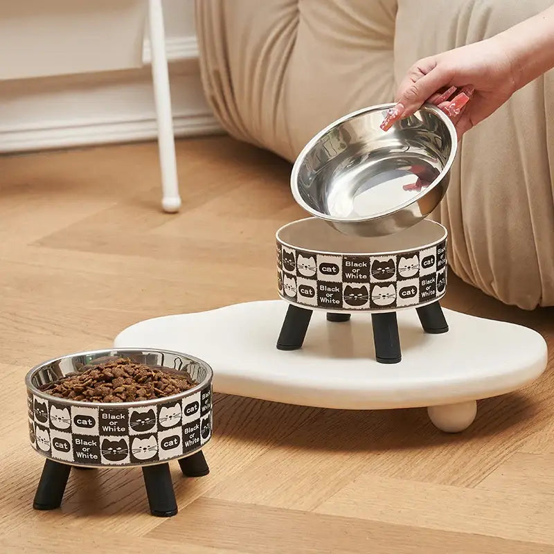 Modern Elevated Cat Bowl with Stainless Steel, Non-Slip Design-Elevated Cat Bowl-3-Colydia