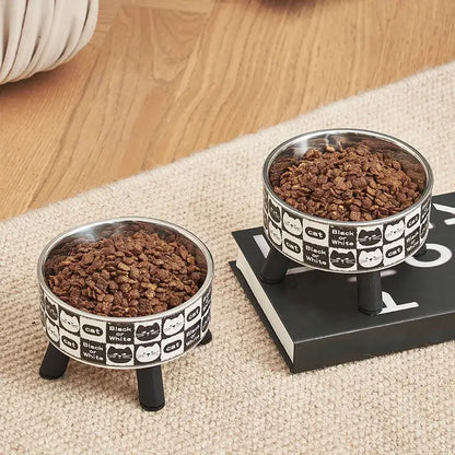 Modern Elevated Cat Bowl with Stainless Steel, Non-Slip Design-Elevated Cat Bowl-2-Colydia