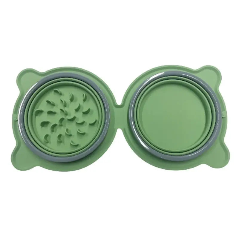 Portable Silicone Pet Bowl with Dual Compartments for Travel-**Portable Pet Bowl-Green-9-Colydia