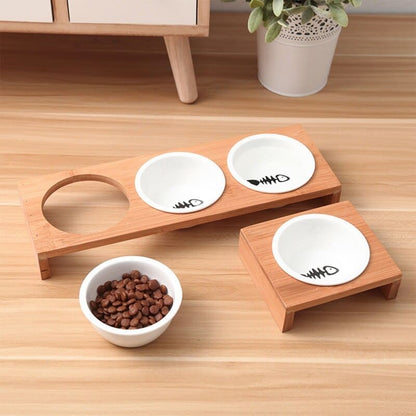 Ceramic Triple Bowl Pet Feeder with Non-Slip Bamboo Stand-Triple Bowl Pet Feeder-3-Colydia