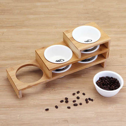 Ceramic Triple Bowl Pet Feeder with Non-Slip Bamboo Stand-Triple Bowl Pet Feeder-4-Colydia