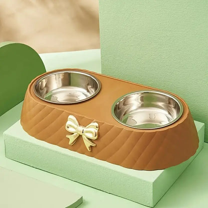 Modern Double Cat Bowls - Stainless Steel & Chic Design, Easy Clean-Cat Feeding Bowls Set-Chocolate-4-Colydia