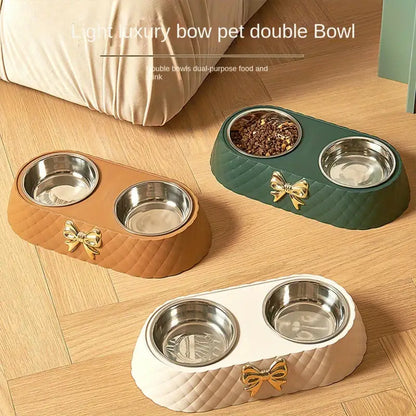 Modern Double Cat Bowls - Stainless Steel & Chic Design, Easy Clean-Cat Feeding Bowls Set-2-Colydia