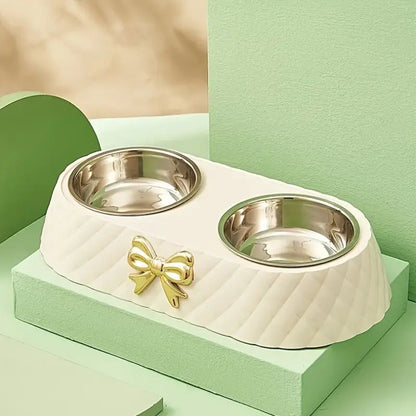 Modern Double Cat Bowls - Stainless Steel & Chic Design, Easy Clean-Cat Feeding Bowls Set-White-5-Colydia