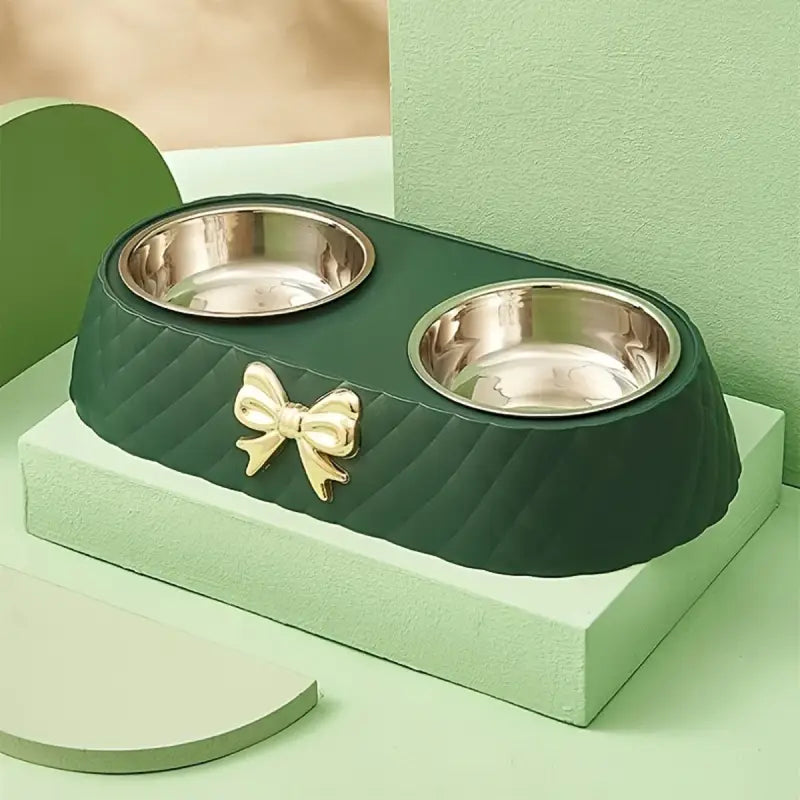 Modern Double Cat Bowls - Stainless Steel & Chic Design, Easy Clean-Cat Feeding Bowls Set-Green-6-Colydia