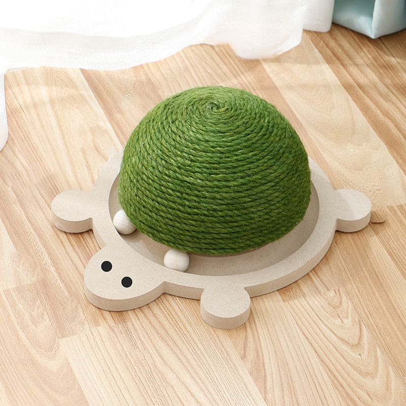 Interactive Turtle-Shaped Sisal Scratching Post with Wooden Ball-Cat Scratching Post-Green-4-Colydia