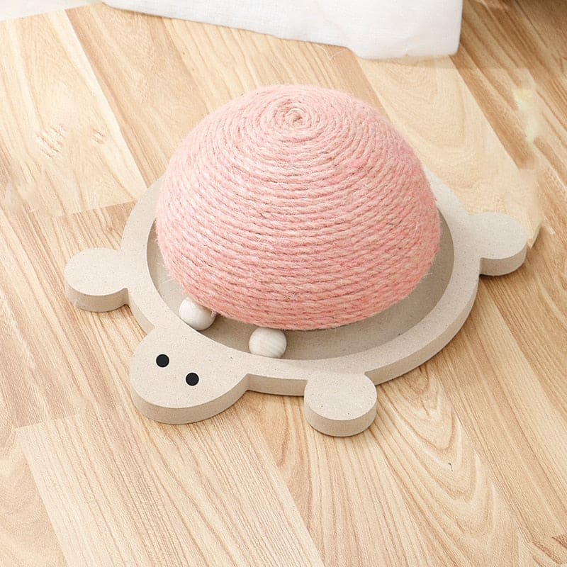 Interactive Turtle-Shaped Sisal Scratching Post with Wooden Ball-Cat Scratching Post-Pink-5-Colydia