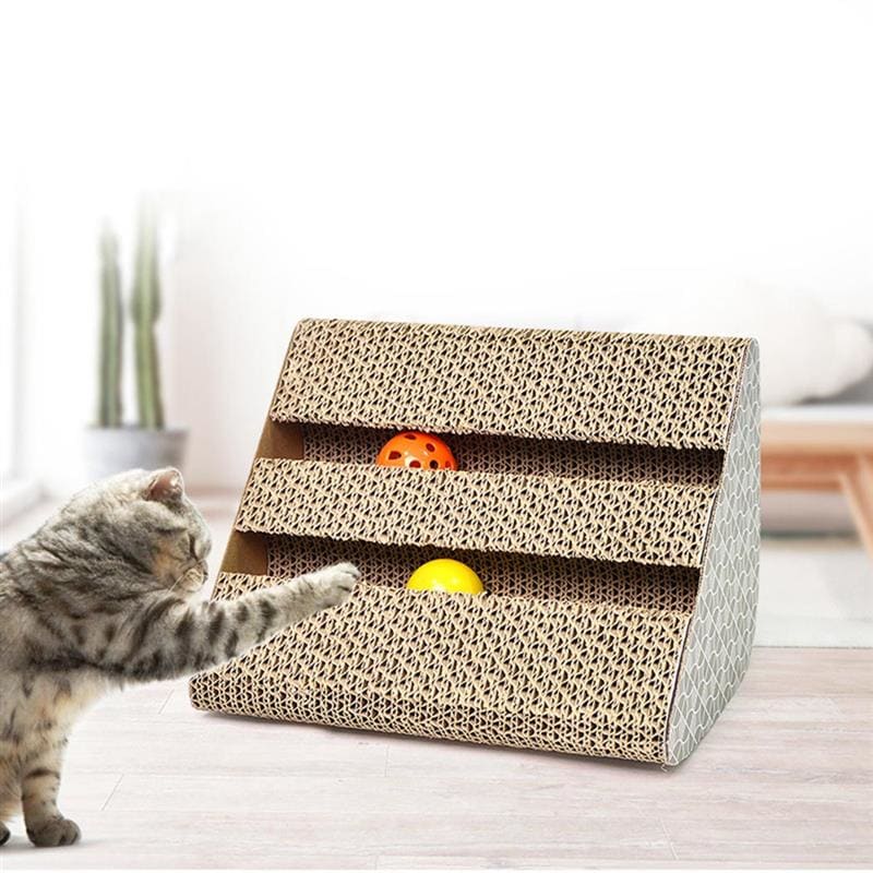 Engaging Pyramid Cat Scratcher with Balls and Bells for Playtime-Cat Scratcher Play Station-1-Colydia