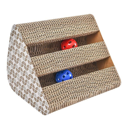 Engaging Pyramid Cat Scratcher with Balls and Bells for Playtime-Cat Scratcher Play Station-9-Colydia