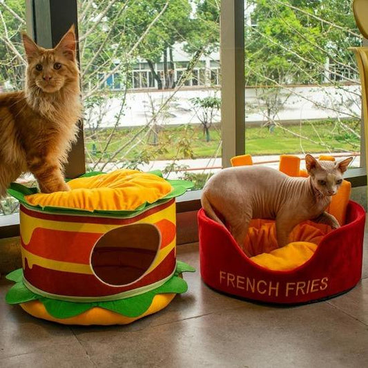 Cozy Pet Bed Set: Hamburger Design with Foldable Mat Feature-Pet Bed-1-Colydia