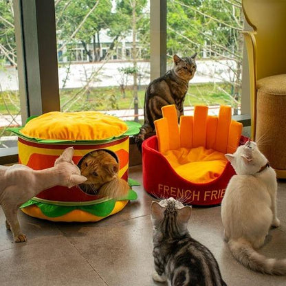 Cozy Pet Bed Set: Hamburger Design with Foldable Mat Feature-Pet Bed-2-Colydia