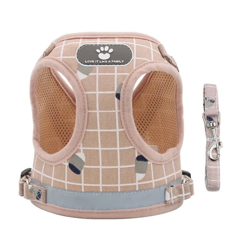 Breathable Striped Cat Harness with Leash, Adjustable & Reflective-Cat Harness-Pink-XS-11-Colydia