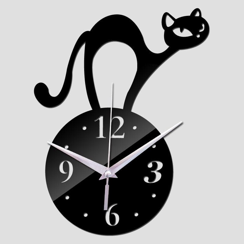 Adhesive Black Cat Wall Clock with Hunchback & Quartz Movement-Wall Clock-Black-6-Colydia