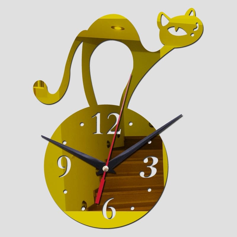 Adhesive Black Cat Wall Clock with Hunchback & Quartz Movement-Wall Clock-Gold-5-Colydia