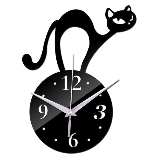 Adhesive Black Cat Wall Clock with Hunchback & Quartz Movement-Wall Clock-1-Colydia