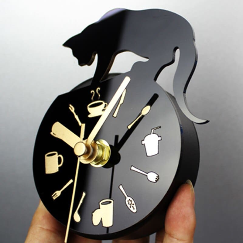 Magnetic Black Cat Clock for Fridge – Quartz Movement, Compact Design-Magnetic Wall Clock-2-Colydia