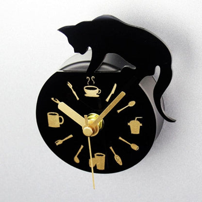 Magnetic Black Cat Clock for Fridge – Quartz Movement, Compact Design-Magnetic Wall Clock-6-Colydia