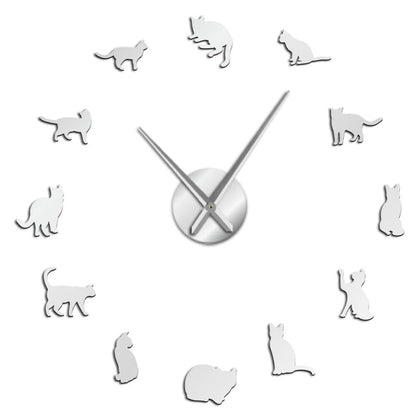 DIY 3D Cat Wall Clock, Acrylic Mirror Finish, Easy Install-Wall Clock-Silver-9-Colydia