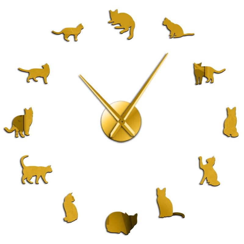 DIY 3D Cat Wall Clock, Acrylic Mirror Finish, Easy Install-Wall Clock-Gold-10-Colydia