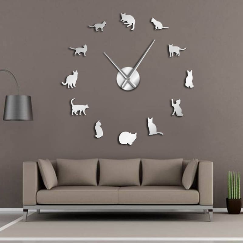 DIY 3D Cat Wall Clock, Acrylic Mirror Finish, Easy Install-Wall Clock-3-Colydia