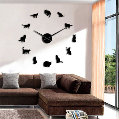 DIY 3D Cat Wall Clock, Acrylic Mirror Finish, Easy Install-Wall Clock-6-Colydia