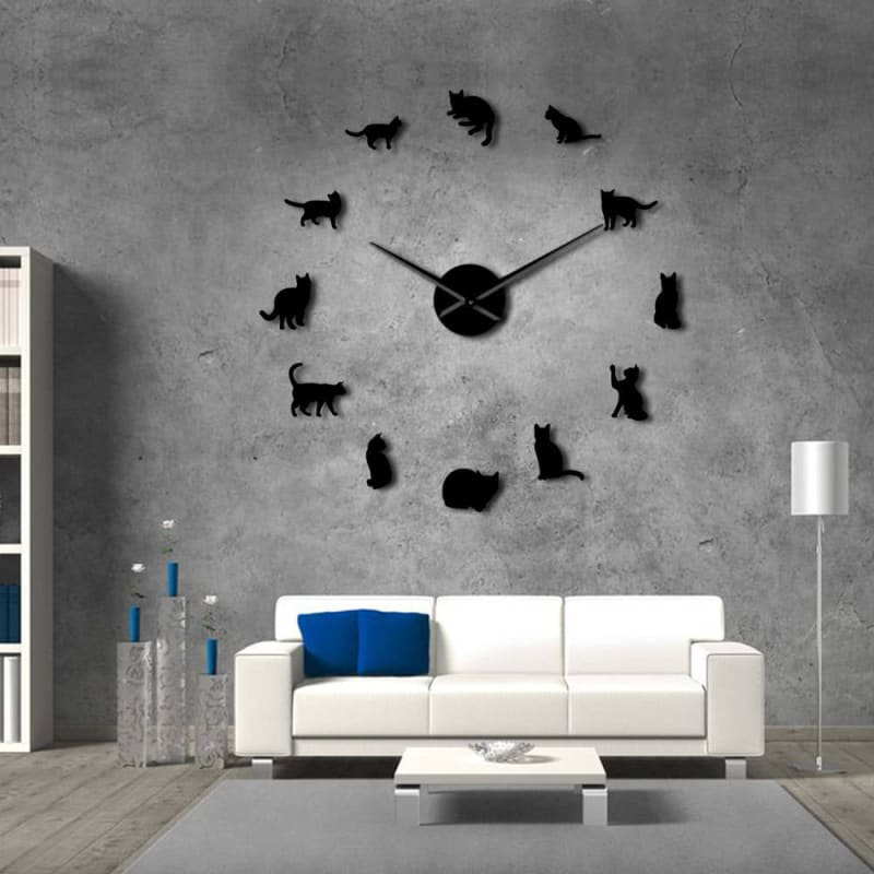 DIY 3D Cat Wall Clock, Acrylic Mirror Finish, Easy Install-Wall Clock-5-Colydia