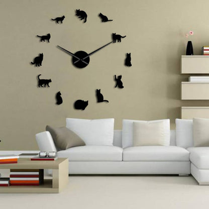 DIY 3D Cat Wall Clock, Acrylic Mirror Finish, Easy Install-Wall Clock-2-Colydia