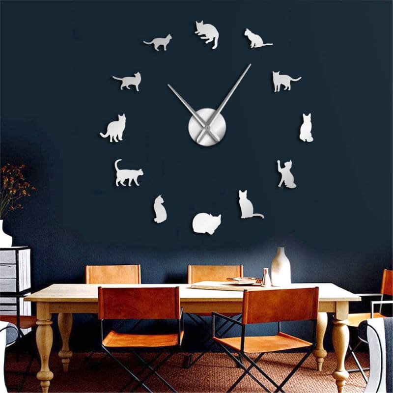 DIY 3D Cat Wall Clock, Acrylic Mirror Finish, Easy Install-Wall Clock-1-Colydia