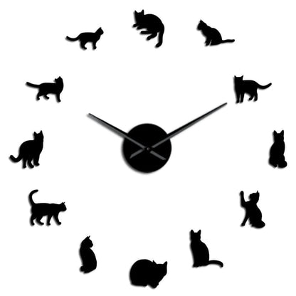 DIY 3D Cat Wall Clock, Acrylic Mirror Finish, Easy Install-Wall Clock-Black-8-Colydia