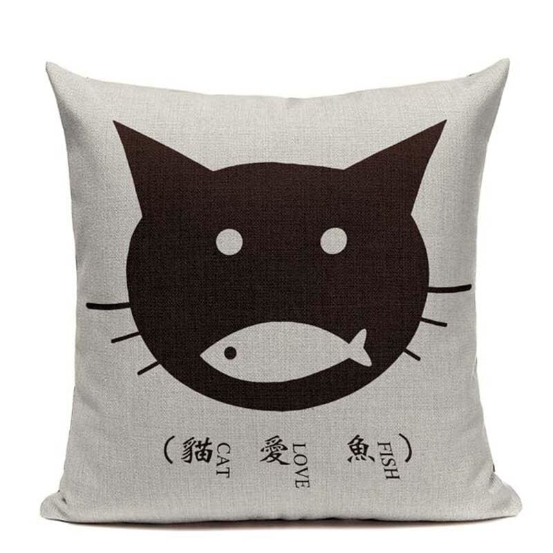 Cotton Linen Cat Pillow Cover - Durable, Elegant, 45x45 cm-Decorative Pillow Cover-45cmx45cm-Fish-2-Colydia