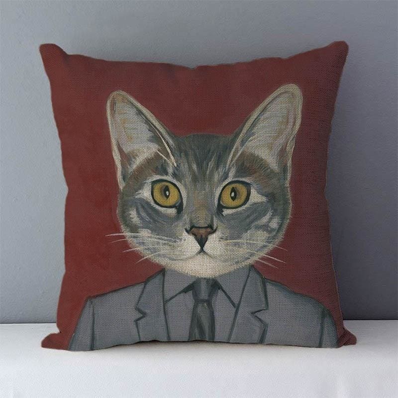 Gentleman Cat Cushion Cover, 100% Cotton, Zipper Closure, 45x45cm-Cushion Cover-Plum (45cmx45cm)-4-Colydia