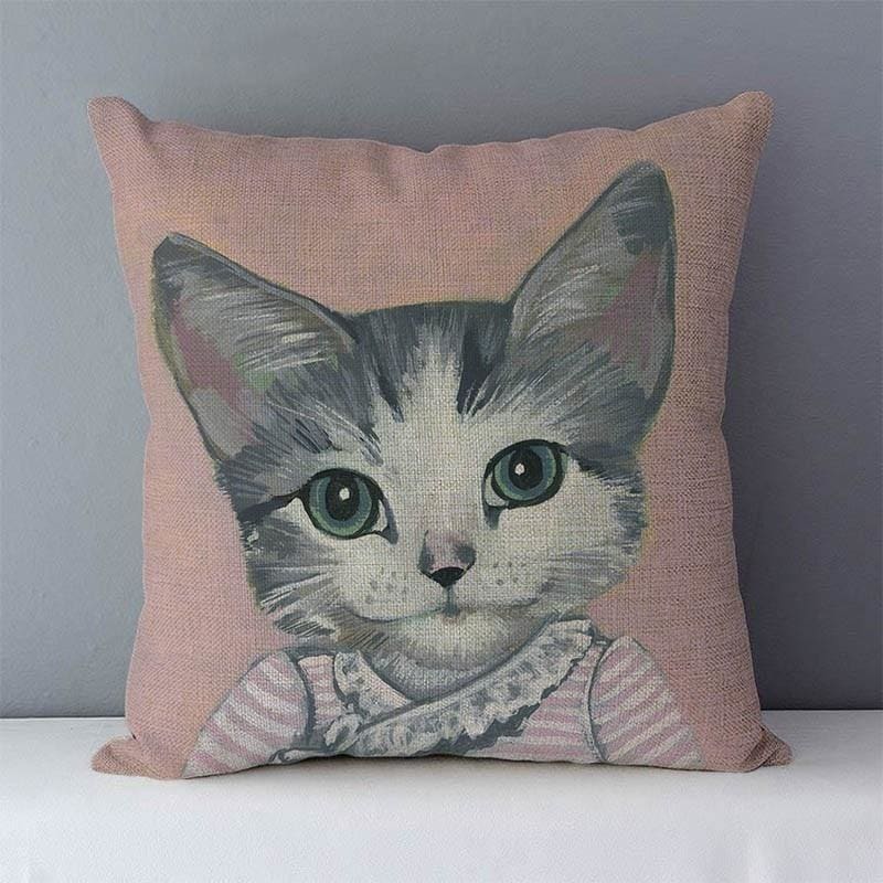 Gentleman Cat Cushion Cover, 100% Cotton, Zipper Closure, 45x45cm-Cushion Cover-Pink (45cmx45cm)-3-Colydia