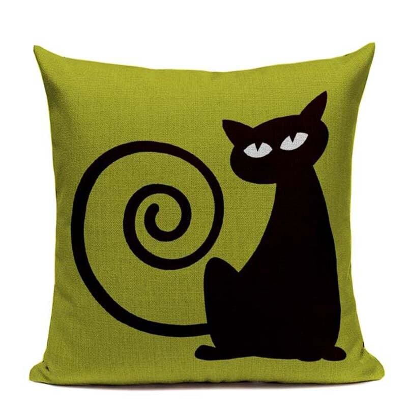 Cartoon Black Cat Pillowcases, Soft Cotton Linen, 45x45cm, Durable-Pillowcases-45cmx45cm-Green-1-Colydia