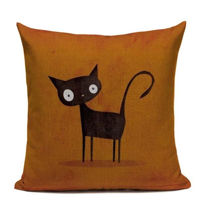 Cartoon Black Cat Pillowcases, Soft Cotton Linen, 45x45cm, Durable-Pillowcases-45cmx45cm-Brown-2-Colydia