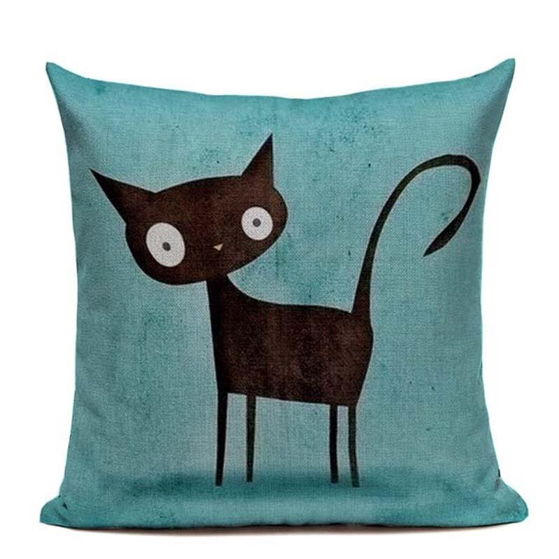 Cartoon Black Cat Pillowcases, Soft Cotton Linen, 45x45cm, Durable-Pillowcases-45cmx45cm-Blue-3-Colydia