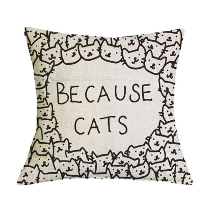 Linen Cushion Cover with Cute Cat Patterns - Feline Home Decor-Cushion Cover-Because Cats-4-Colydia