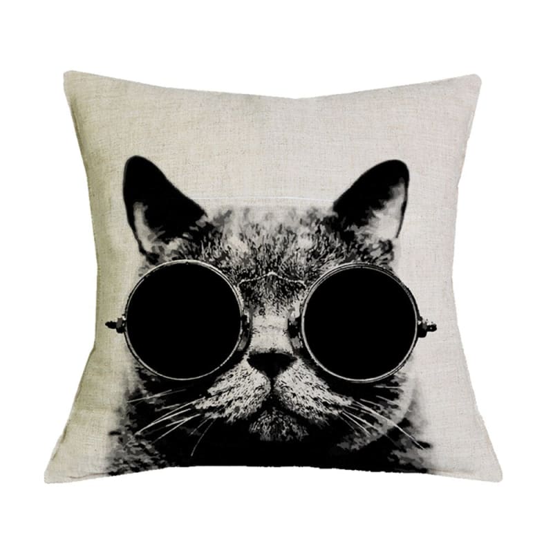 Linen Cushion Cover with Cute Cat Patterns - Feline Home Decor-Cushion Cover-Cat with Sunglasses-3-Colydia