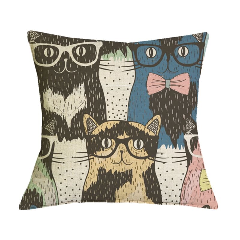 Linen Cushion Cover with Cute Cat Patterns - Feline Home Decor-Cushion Cover-Cat Family-6-Colydia