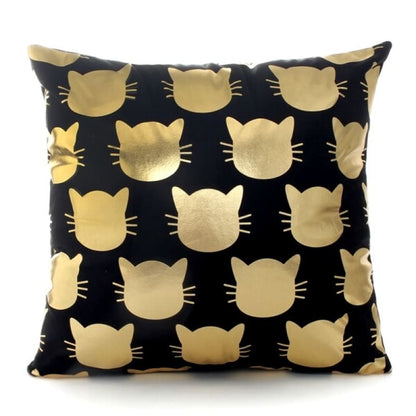 Golden Cat Design Cushion Cover in Black Polyester - Elegant Decor-Cushion Cover-2-Colydia