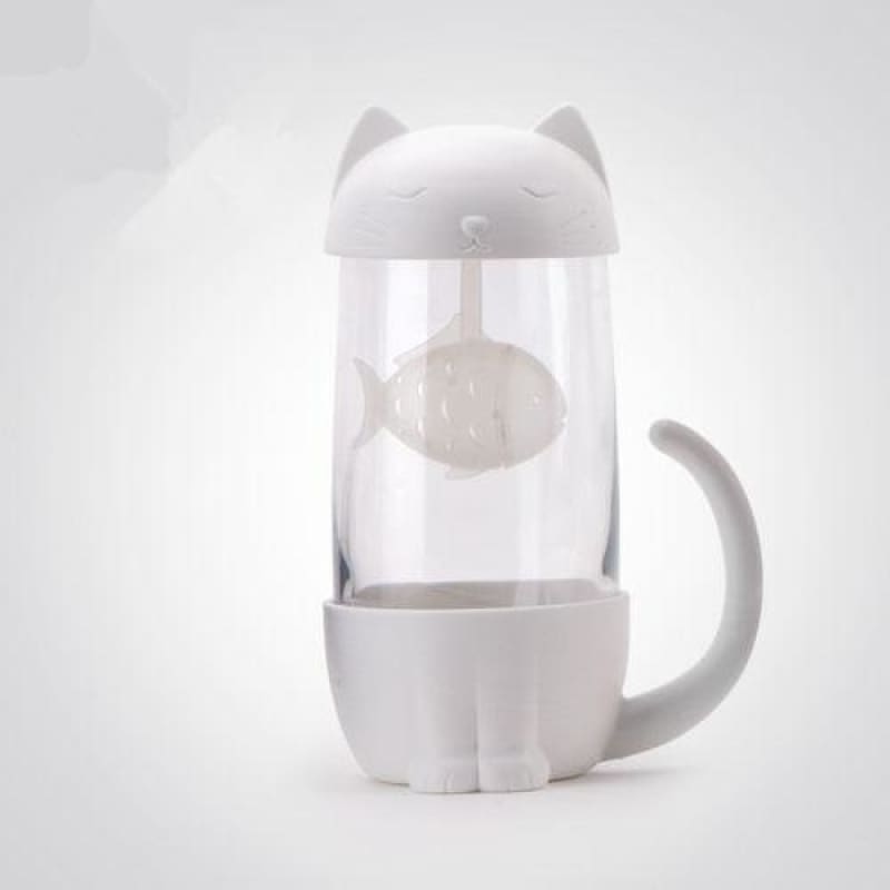 Adorable Cat-Shaped Tea Infuser with Fish Filter - Gift for Cat Lovers-Tea Infuser-White Cat-201-300ml-8-Colydia