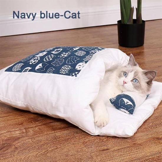 Cozy Japanese Futon-Style Pet Bed for Cats & Dogs - Washable Cover-Pet Bed-Navy blue-M( 55X40cm)-1-Colydia