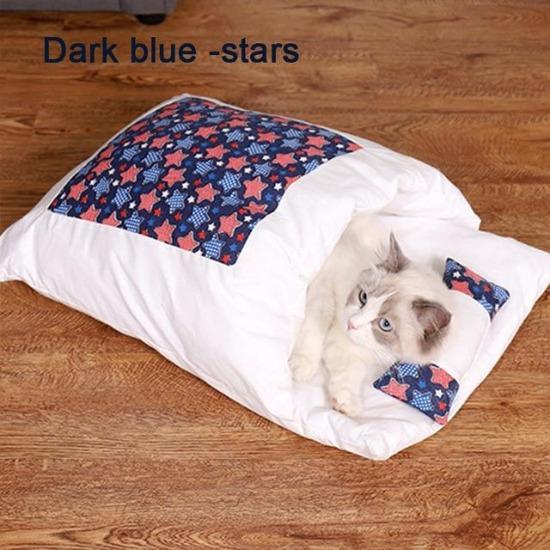 Cozy Japanese Futon-Style Pet Bed for Cats & Dogs - Washable Cover-Pet Bed-Dark blue- stars-M( 55X40cm)-4-Colydia