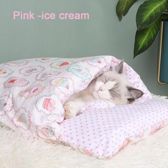 Cozy Japanese Futon-Style Pet Bed for Cats & Dogs - Washable Cover-Pet Bed-Pink- ice cream-M( 55X40cm)-5-Colydia