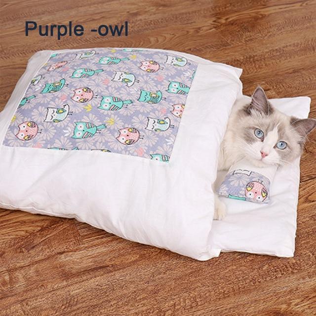 Cozy Japanese Futon-Style Pet Bed for Cats & Dogs - Washable Cover-Pet Bed-Purple -owl-M( 55X40cm)-6-Colydia