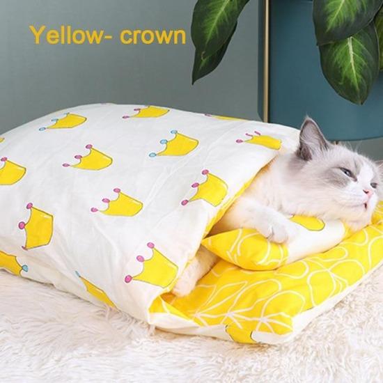 Cozy Japanese Futon-Style Pet Bed for Cats & Dogs - Washable Cover-Pet Bed-Yellow- crown-M( 55X40cm)-11-Colydia