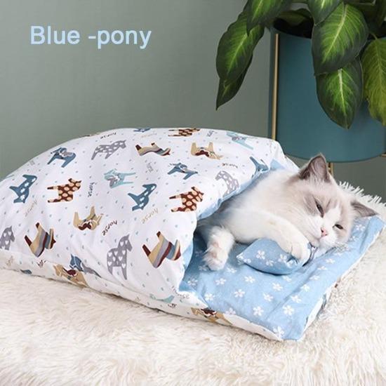 Cozy Japanese Futon-Style Pet Bed for Cats & Dogs - Washable Cover-Pet Bed-Blue -pony-M( 55X40cm)-8-Colydia