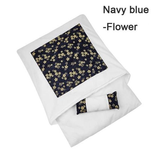 Cozy Japanese Futon-Style Pet Bed for Cats & Dogs - Washable Cover-Pet Bed-Navy blue -flower-M( 55X40cm)-3-Colydia