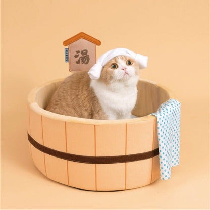 Kawaii Onsen Pet Bed with Towel, Anti-Slip Bottom & Plush Cushion-Pet Bed-1-Colydia